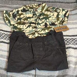 Dinosaur Print Shirt and Dark Shorts Set